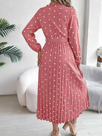 Front Tie Polka Dot Midi Pleated Dress 100100612892124 36 Gifts for Her Jerry's Apparel 