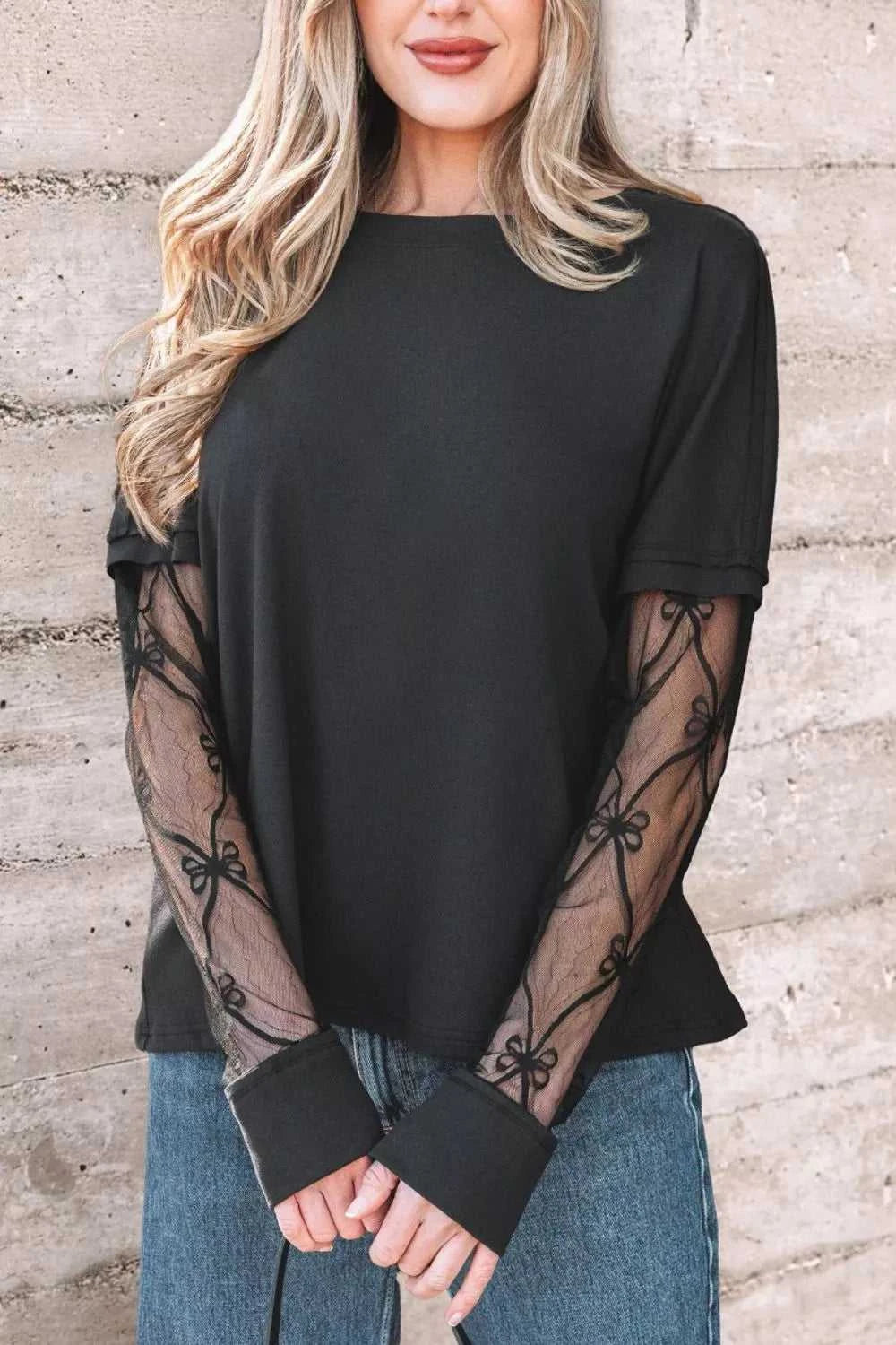 Round Neck Lace Sleeve Relaxed Fit Top 100100682611031 29 Affordable Fashion Under $100 Jerry's Apparel 