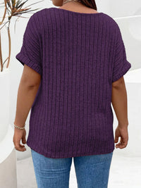 Plus Size Ribbed Half Zip Relaxed Fit T-Shirt