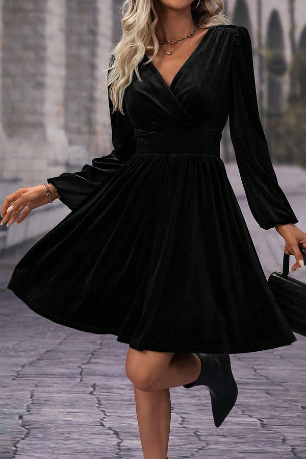 Surplice Long Sleeve Mini Dress