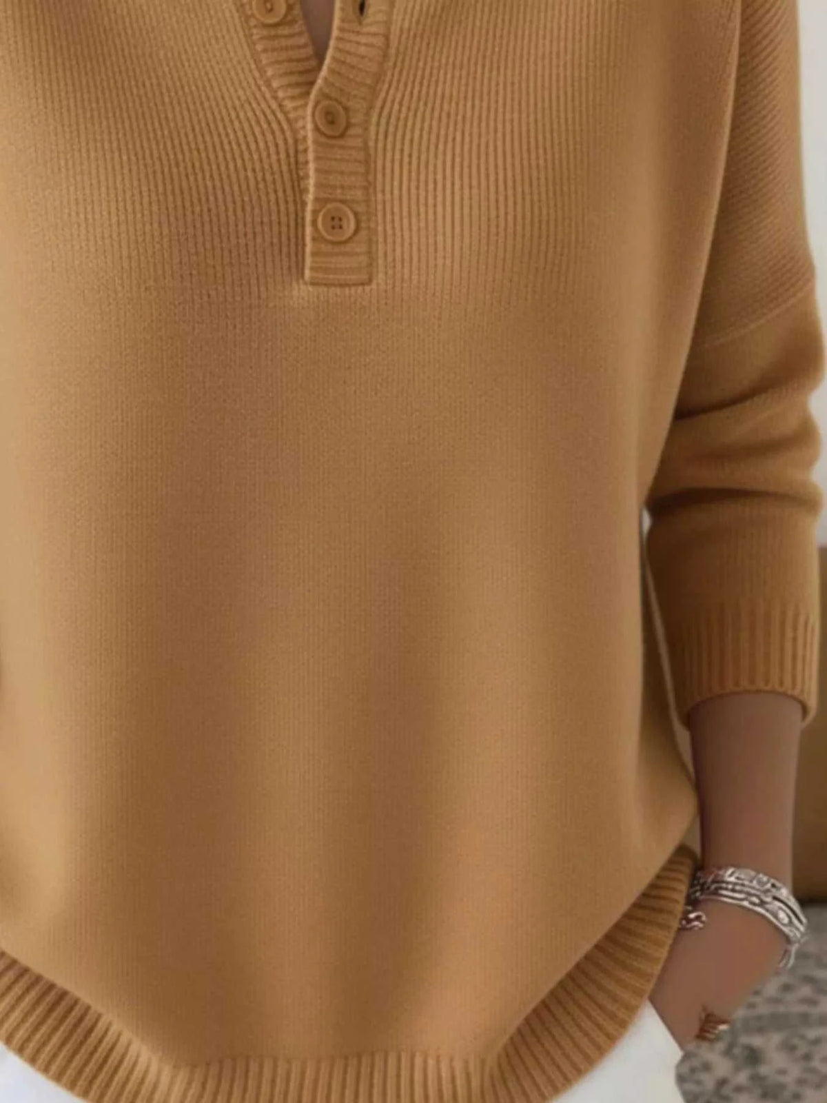 Full Size Button Detail Ribbed Knit Sweater Plus Size 101002670743081 41 Affordable Fashion Under $100 Jerry's Apparel 