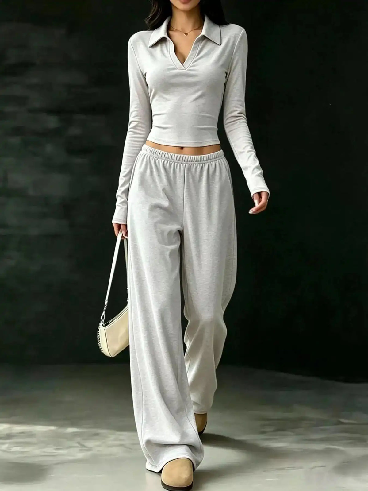 Long-Sleeve Polo Top and Wide-Leg Pants Set 101001218867188 53 Affordable Fashion Under $100 Jerry's Apparel 