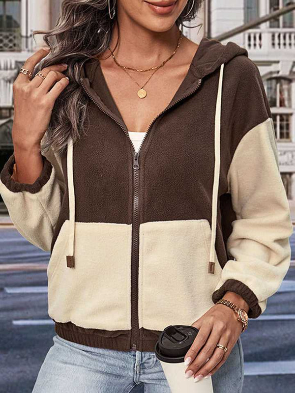 Perfee Two-Tone Zip-Up Dropped Shoulder Hooded Jacket 100101711192359 57 Affordable Fashion Under $100 Jerry's Apparel 