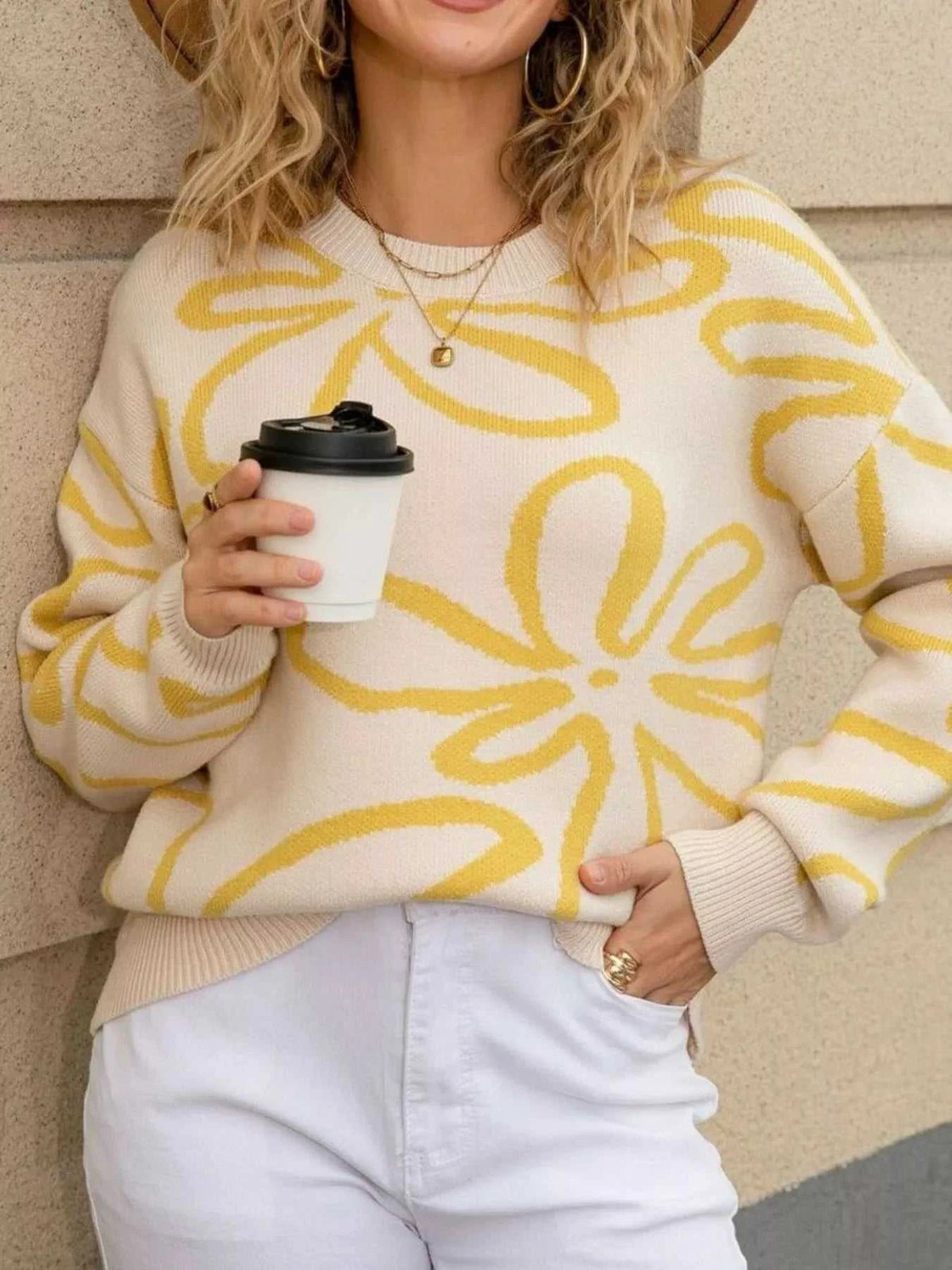 Flower Crew Neck Long Sleeve Sweater 100100780503301 49 Affordable Fashion Under $100 Jerry's Apparel 