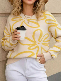 Flower Crew Neck Long Sleeve Sweater 100100780503301 49 Affordable Fashion Under $100 Jerry's Apparel 