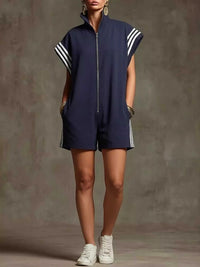 Striped Zip Front Romper 100100341112740 41 Women's Romper Affordable Fashion Under $100 Jerry's Apparel 