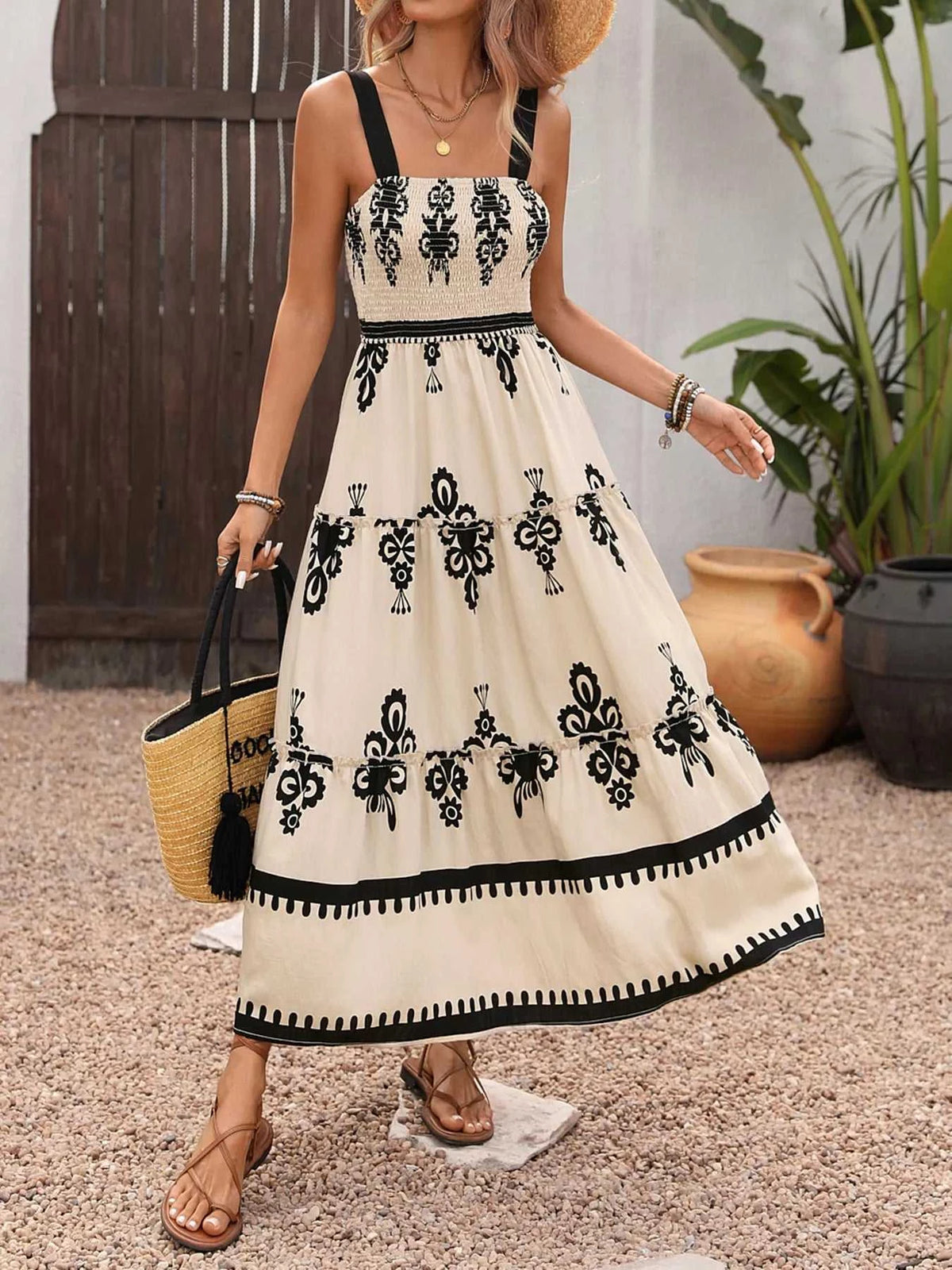 Smocked Wide Strap Tiered Dress 100100765020271 44 Affordable Fashion Under $100 Jerry's Apparel 