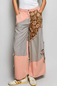 POL Striped Floral Patchwork Wide leg Pants with Side Big Star Patch 100100060771533 59 Affordable Fashion Under $100 Jerry's Apparel 