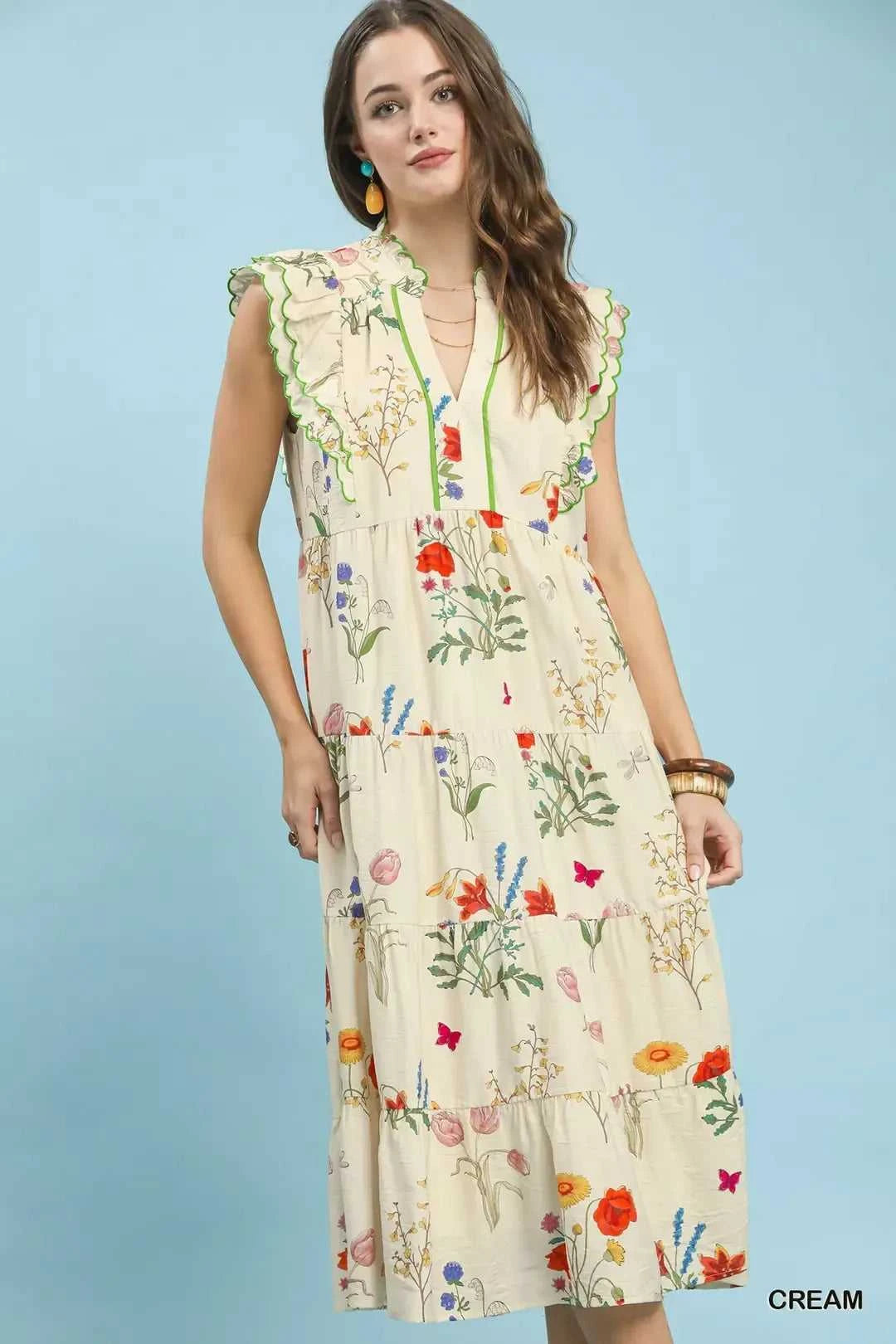 Umgee Floral Ruffle Tiered Midi Dress with Scalloped Detail 100100958541406 64 Affordable Fashion Under $100 Jerry's Apparel 