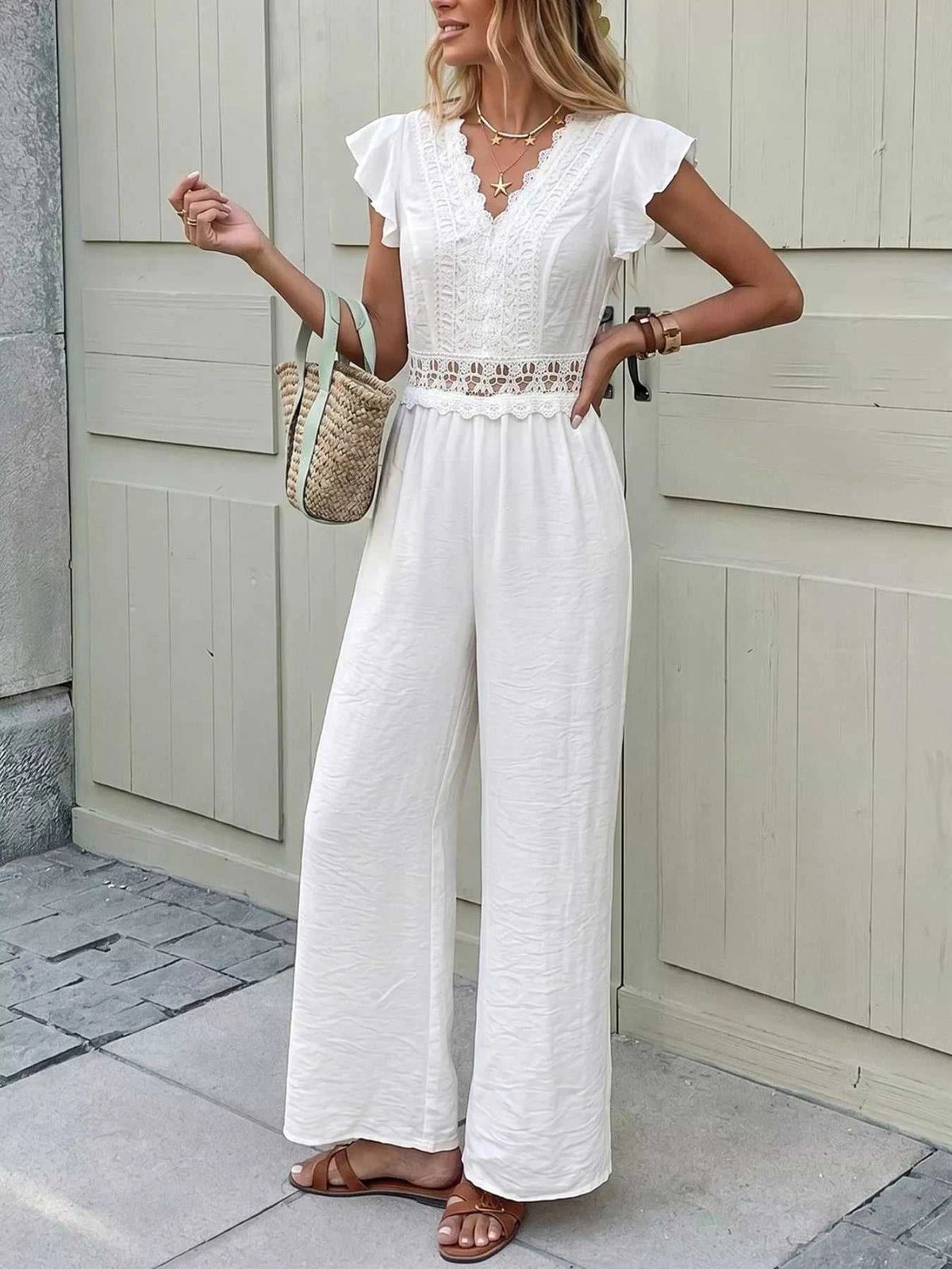 Lace Trim Wide Leg Jumpsuit 100100601464606 40 Affordable Fashion Under $100 Jerry's Apparel 