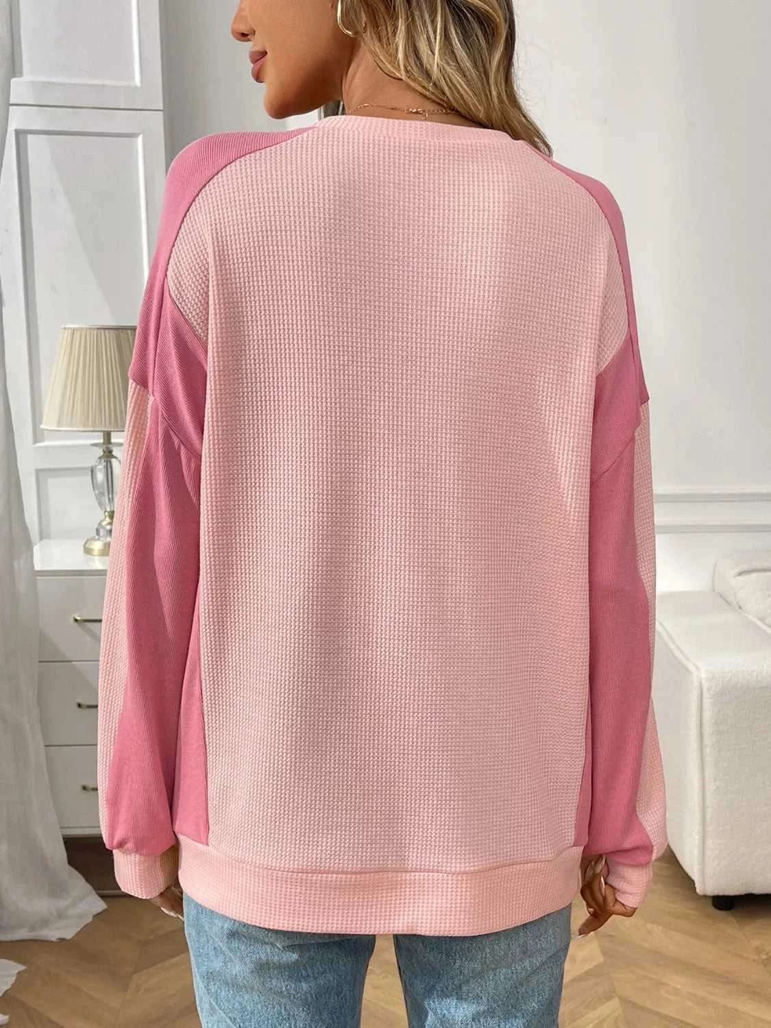 Color Block Waffle Knit Long Sleeve T-Shirt 100100404511401 37 Affordable Fashion Under $100 Jerry's Apparel 