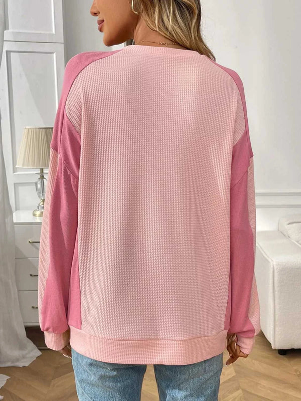 Color Block Waffle Knit Long Sleeve T-Shirt 100100404511401 37 Affordable Fashion Under $100 Jerry's Apparel 