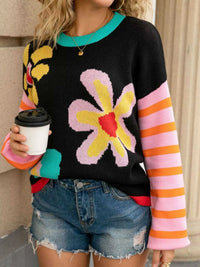 Floral Striped Crew Neck Sweater 100100282505269 51 Affordable Fashion Under $100 Jerry's Apparel 