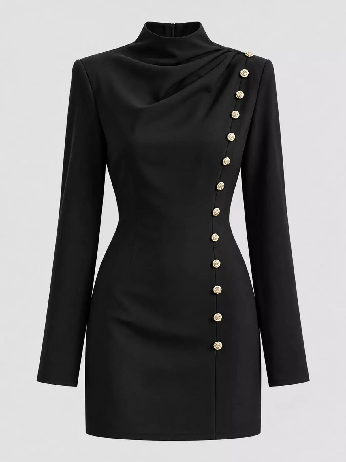 Full Size Decorative Button Mock Neck Mini Dress Plus Size 101001375300940 43 Affordable Fashion Under $100 Jerry's Apparel 