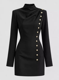Full Size Decorative Button Mock Neck Mini Dress Plus Size 101001375300940 43 Affordable Fashion Under $100 Jerry's Apparel 