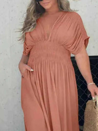 Full Size Slit V-Neck Smocked Waist Maxi Dress Plus Size 100100000480005 59 Gifts for Her Jerry's Apparel 