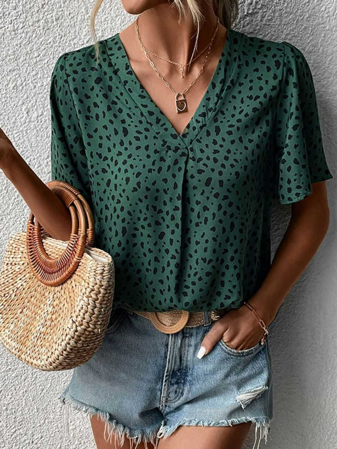 Perfee Animal Print V-Neck Flutter Sleeve Blouse 100100584363114 26 Affordable Fashion Under $100 Jerry's Apparel 