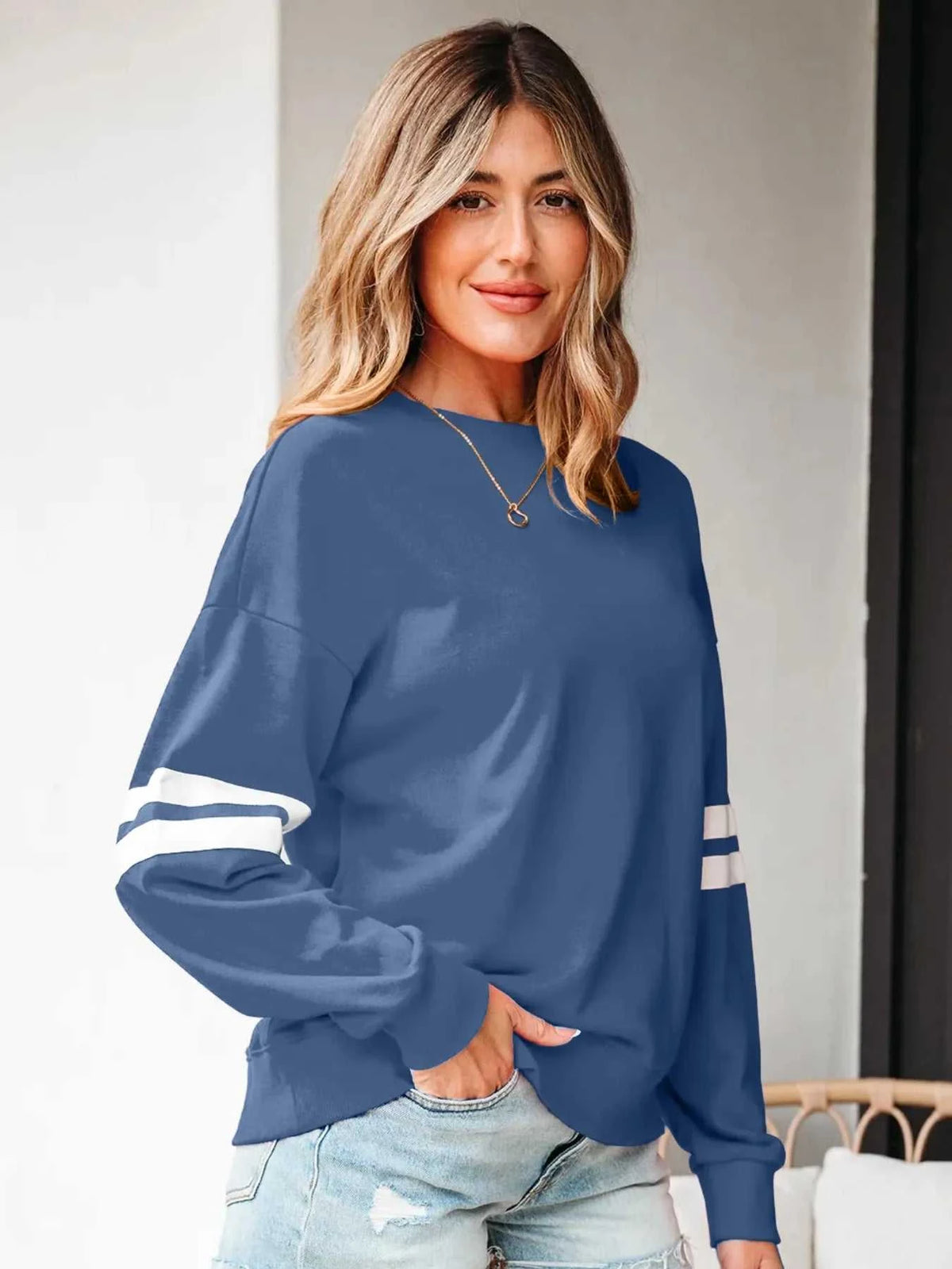 Stripe Round Neck Long Sleeve Sweatshirt 100100293467099 31 Affordable Fashion Under $100 Jerry's Apparel 