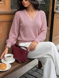 V-Neck Openwork Long Sleeve Sweater 100100123464940 41 Affordable Fashion Under $100 Jerry's Apparel 