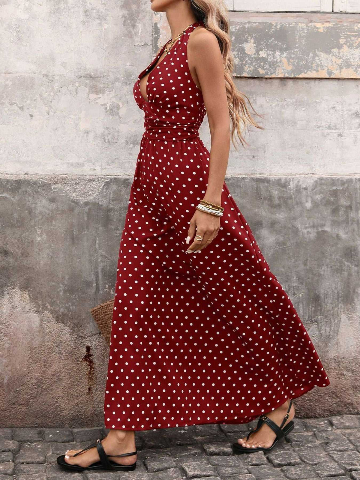 Polka Dot Halter Neck Maxi Dress 100100087481307 36 Affordable Fashion Under $100 Jerry's Apparel 