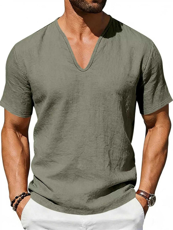 Men's Full Size Casual V-Neck Linen T-Shirt Plus Size 100400496061654 26 Affordable Fashion Under $100 Jerry's Apparel 