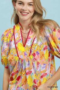 Umgee Abstract Print Puff Sleeve Top 100100369711584 53 Affordable Fashion Under $100 Jerry's Apparel 
