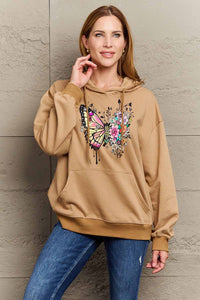 Full Size Butterfly Graphic Dropped Shoulder Hoodie