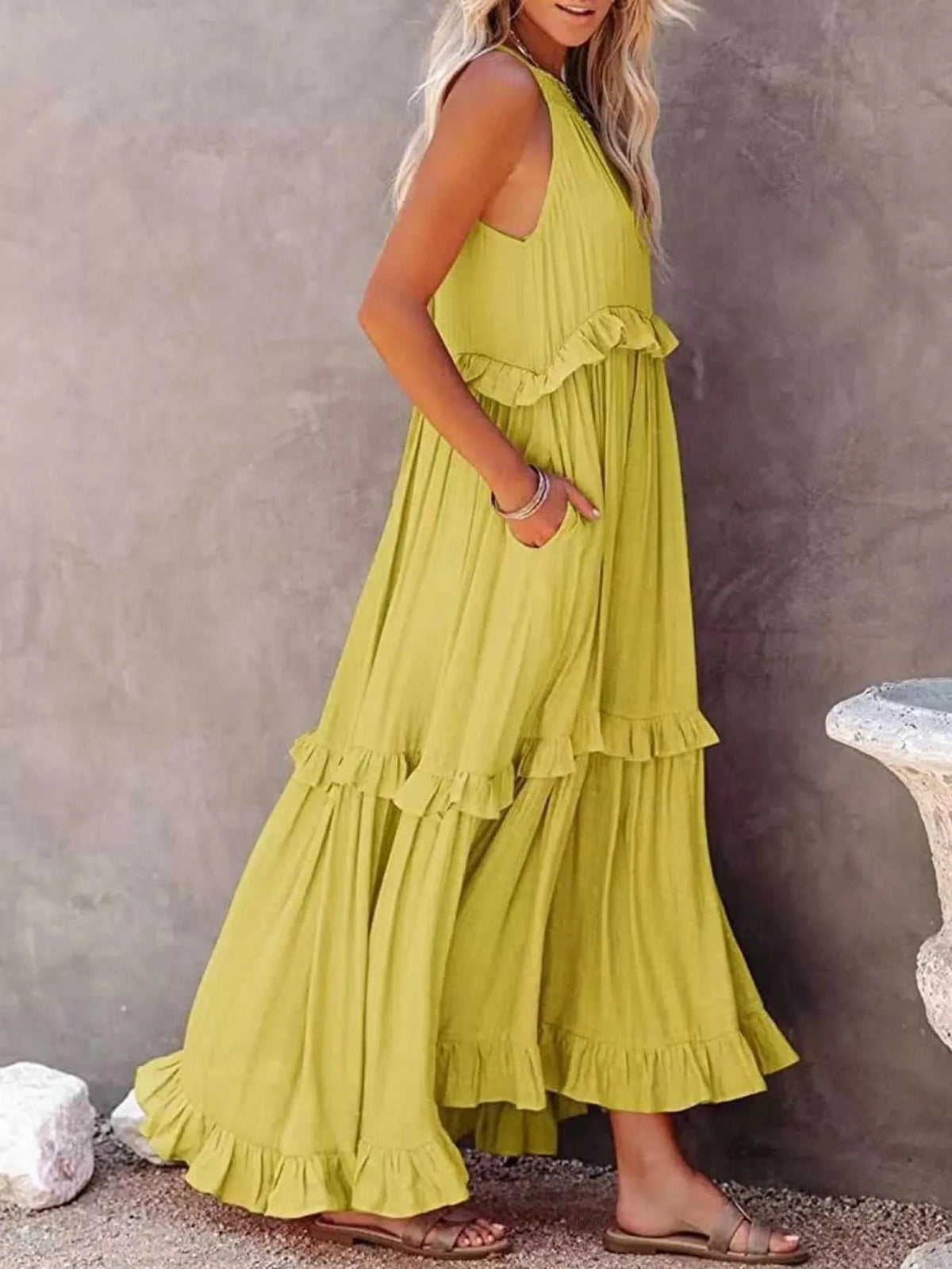 Ruffled Tiered Sleeveless Maxi Dress 100100900580027 49 Affordable Fashion Under $100 Jerry's Apparel 