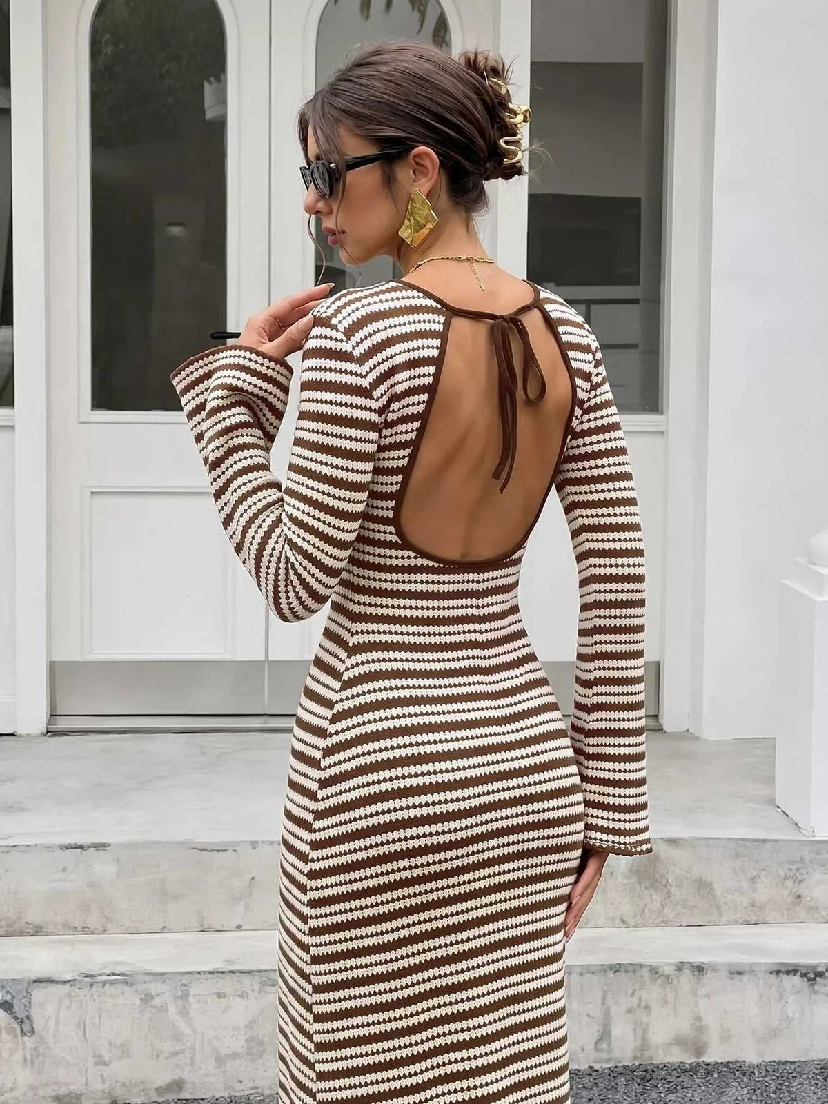 Striped Flare Sleeve Ribbed Knit Dress 101002374849166 47 Affordable Fashion Under $100 Jerry's Apparel 