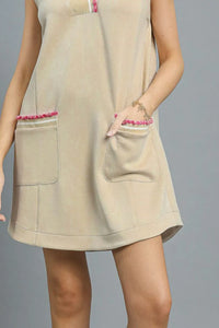 Umgee Frill Contrast Trim Sleeveless Mini Dress