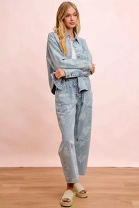 BiBi Printed Washed Denim Jacket With Pocket 100100427641338 64 Affordable Fashion Under $100 Jerry's Apparel 
