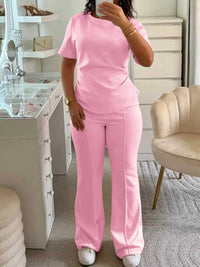 Round Neck Short Sleeve Top and Pants Set 100100859935635 53 Affordable Fashion Under $100 Jerry's Apparel 