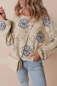 Openwork Long Sleeve Knit Top Round Neck