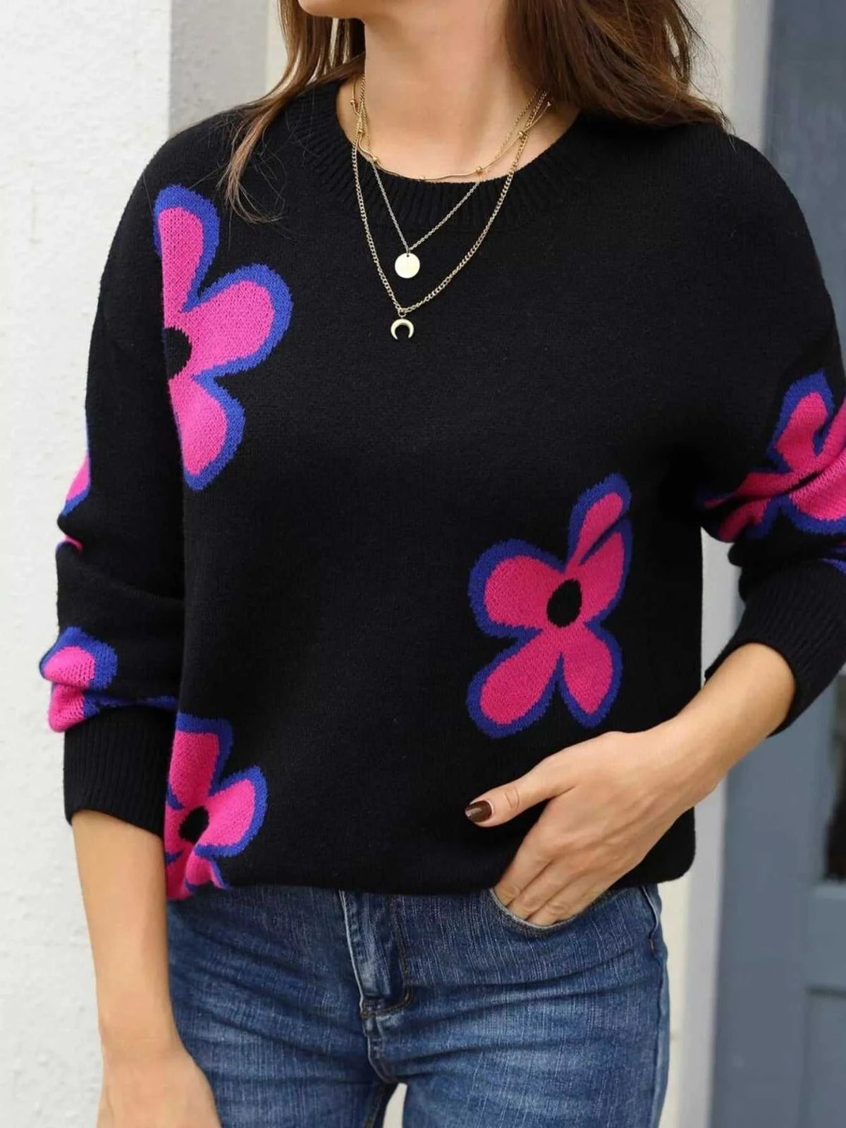 Floral Crew Neck Sweater 100100135232567 49 Affordable Fashion Under $100 Jerry's Apparel 