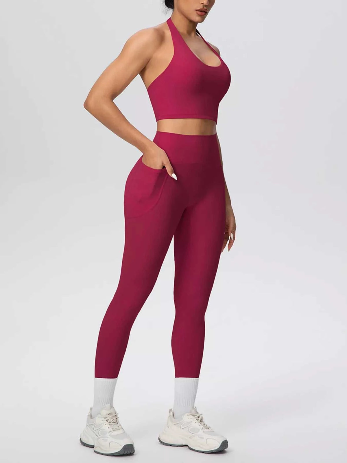 Halter Neck Crop Top and High-Waisted Leggings Active Set 101006684139191 85 Affordable Fashion Under $100 Jerry's Apparel 