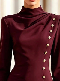 Mock Neck Long-Sleeve Bodycon Dress with Gold-Tone Button Detailing 101001571259490 49 Affordable Fashion Under $100 Jerry's Apparel 