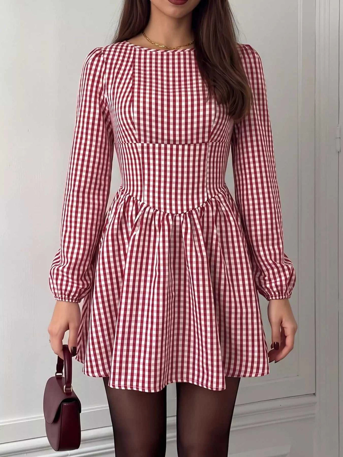 Backless Plaid Long Sleeve Dress 100100155316035 45 Gifts for Her Jerry's Apparel 