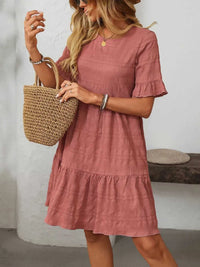 Mandy Ruffled Ruched Round Neck Half Sleeve Dress 100100796041903 25 Affordable Fashion Under $100 Jerry's Apparel 