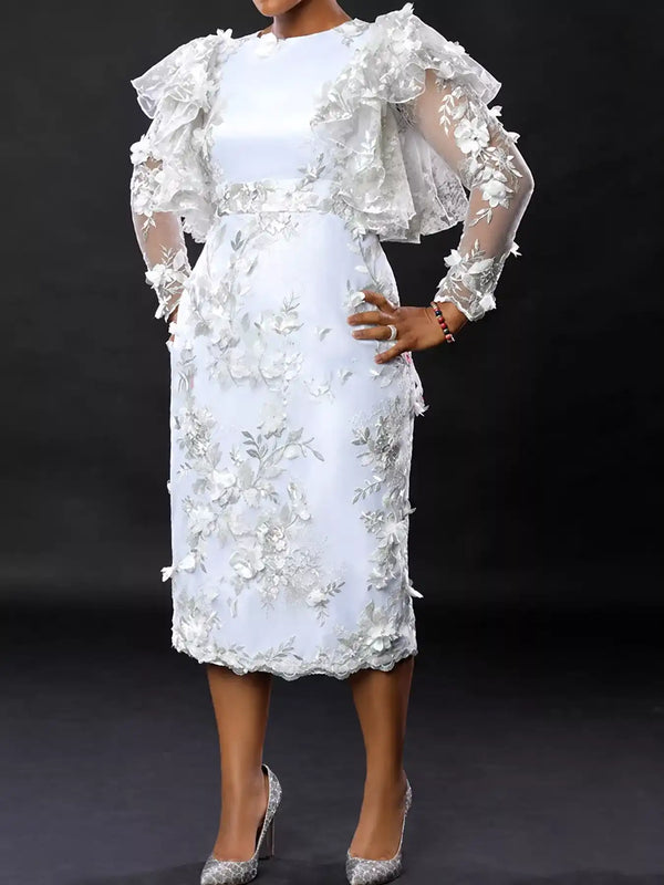 Plus Size Floral Embroidered Sheer Ruffle Sleeve Midi Dress 101001027950241 106 Brunch Dresses Jerry's Apparel 