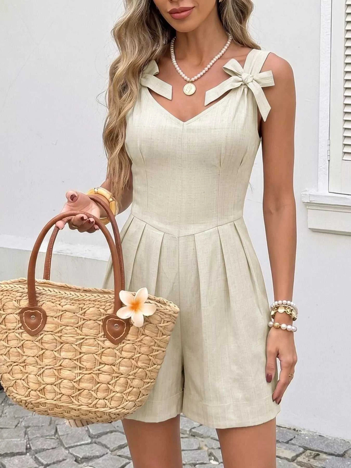 Bowknot Strap Pleated Detail Romper 100100800398151 31 Women's Romper Affordable Fashion Under $100 Jerry's Apparel 