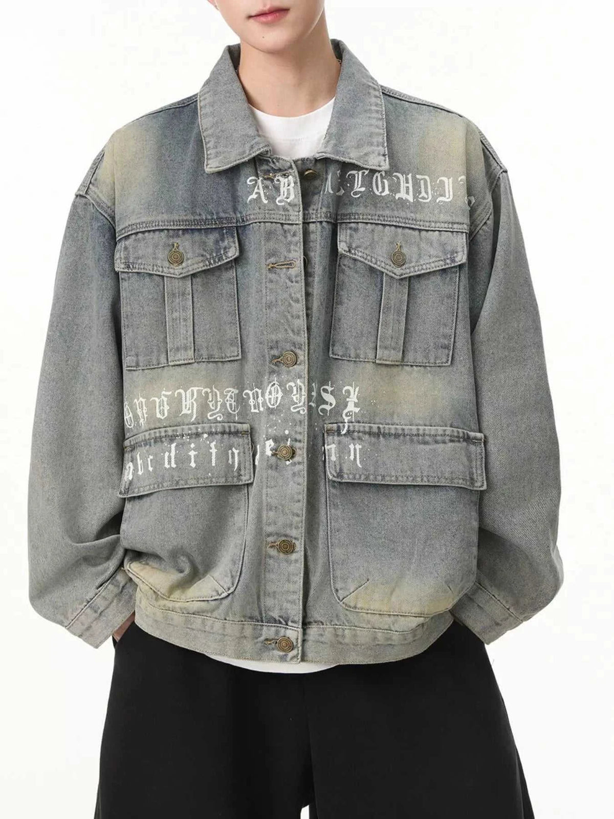 Men's Letter Print Washed Denim Jacket 104003447654205 124 Women's Fall Clothing Jerry's Apparel 