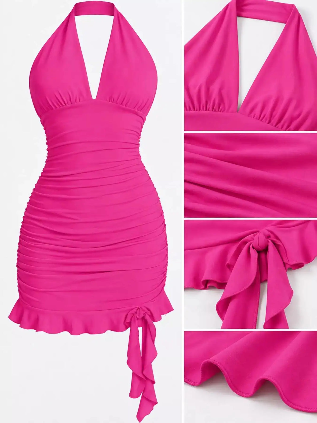 Ruched Halter Neck Bodycon Mini Dress 101001241020171 35 Gifts for Her Jerry's Apparel 
