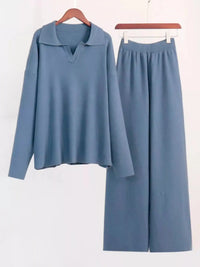 Polo Collar Top and Wide-Leg Pants Set 101001876960393 74 Affordable Fashion Under $100 Jerry's Apparel 