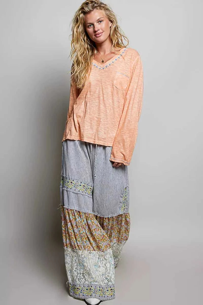 POL Contrast Stitch V-Neck Lightweight Knit Long Sleeve Top 100100688901821 43 Affordable Fashion Under $100 Jerry's Apparel 