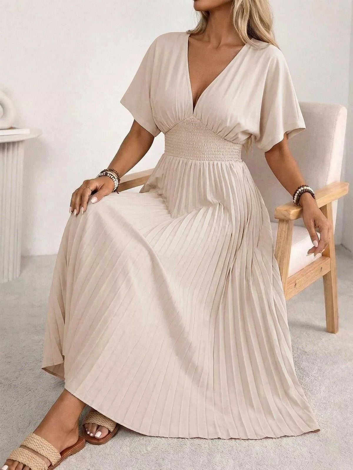 Pleated V-Neck Midi Dress 100100926207857 45 Affordable Fashion Under $100 Jerry's Apparel 