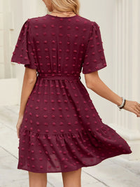 Swiss Dot Flutter Sleeve Wrap Dress