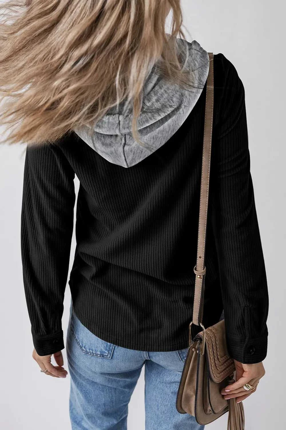 Drawstring Button Up Long Sleeve Hooded Jacket 100100581622606 55 Affordable Fashion Under $100 Jerry's Apparel 