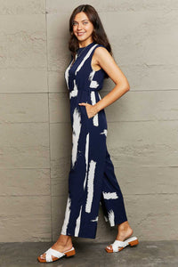 Perfee Printed Round Neck Cutout Jumpsuit with Pockets 100101645160596 34 Affordable Fashion Under $100 Jerry's Apparel 
