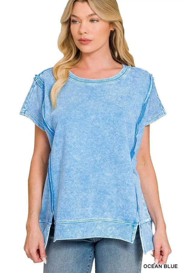 F/terry Halo Snow Washed Oversized Hi-low Top 100100806681285 32 Jerry's Apparel 
