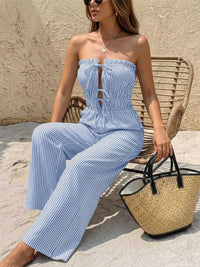 Striped Strapless Tie Front Wide Leg Jumpsuit 100100534610280 39 Affordable Fashion Under $100 Jerry's Apparel 